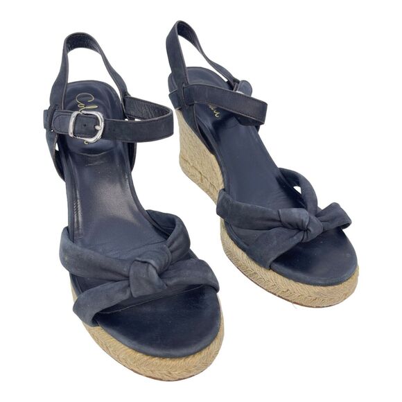 Cole Haan 'Cynthia' Black Suede Ankle Strap Espadrille Sandal Wedges 9B - Picture 1 of 6